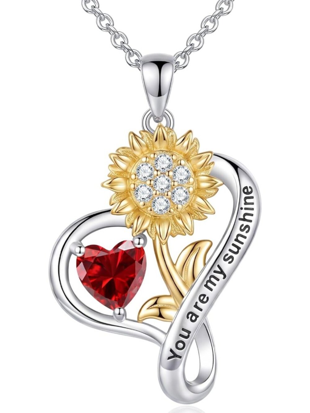 Sunflower Heart Pendant Necklace for Women | Birthstone Jewelry Gift for Her